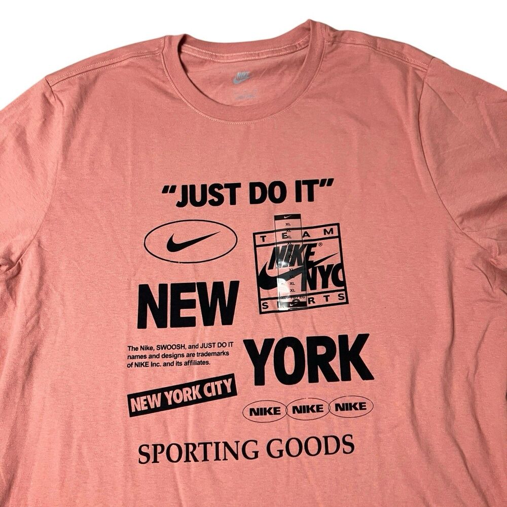 Nike Long Sleeve Graphic T Shirt Mens XL Pink Just Do It NYC Logo Streetwear